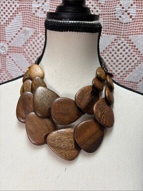 Vintage layered wood bead necklace